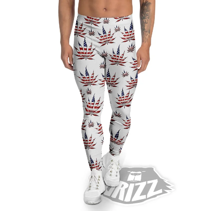 Marijuana Leaf American Print Pattern Men's Leggings