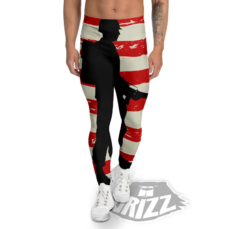 Memorial War American Flag Print Men's Leggings