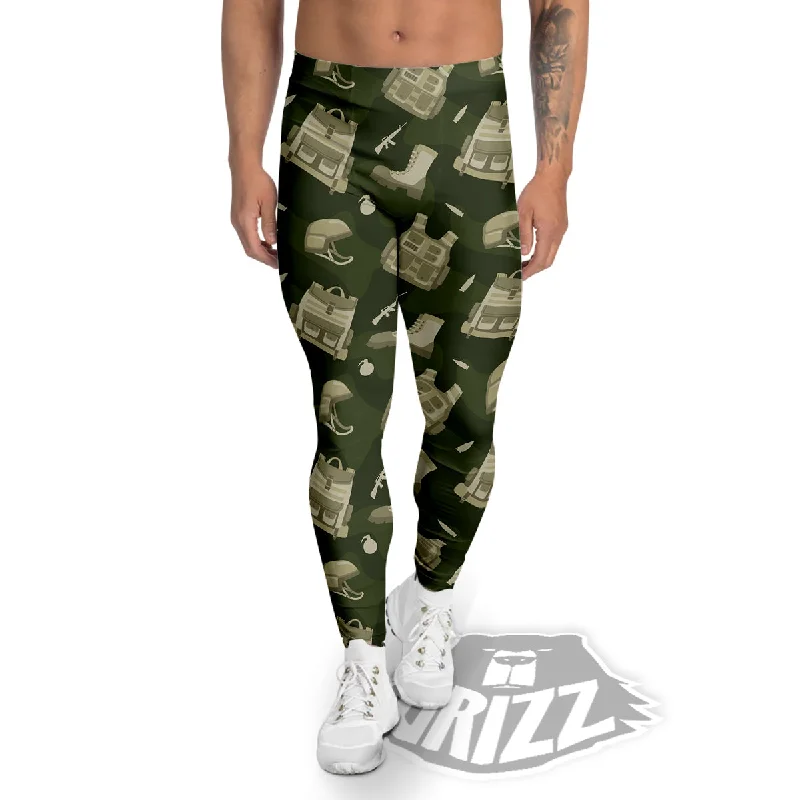 Military Helmet Backpack Print Pattern Men's Leggings