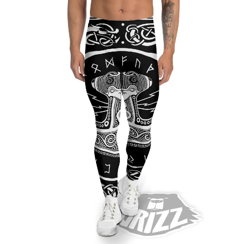 Mjolnir White And Black Print Men's Leggings