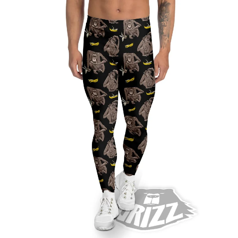 Monkey And Banana Print Pattern Men's Leggings