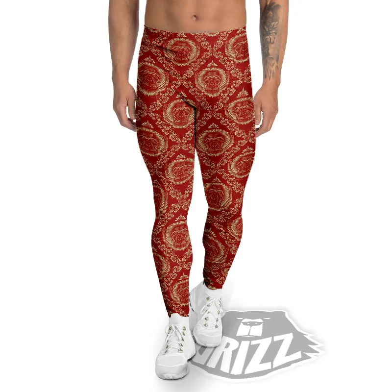 Monkey Head Floral Ornament  Print Pattern Men's Leggings