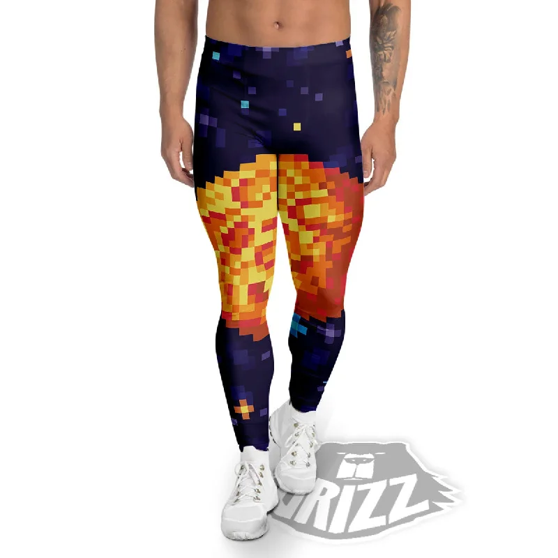 Moon 8-Bit Pixel Print Men's Leggings