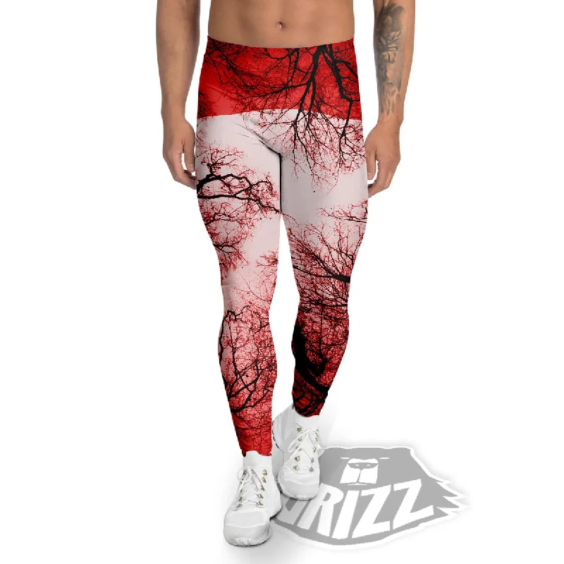 Moon And Horror Forest Print Men's Leggings