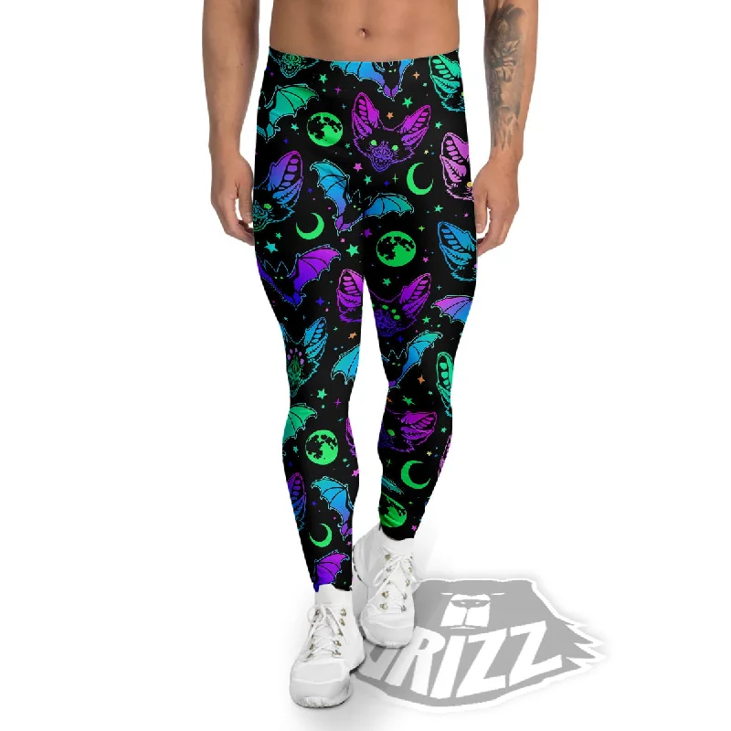 Multicolored Bats Print Pattern Men's Leggings