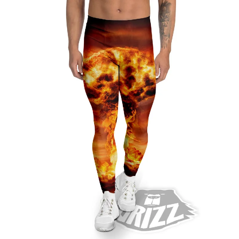 Nuclear Bomb Explosion Print Men's Leggings