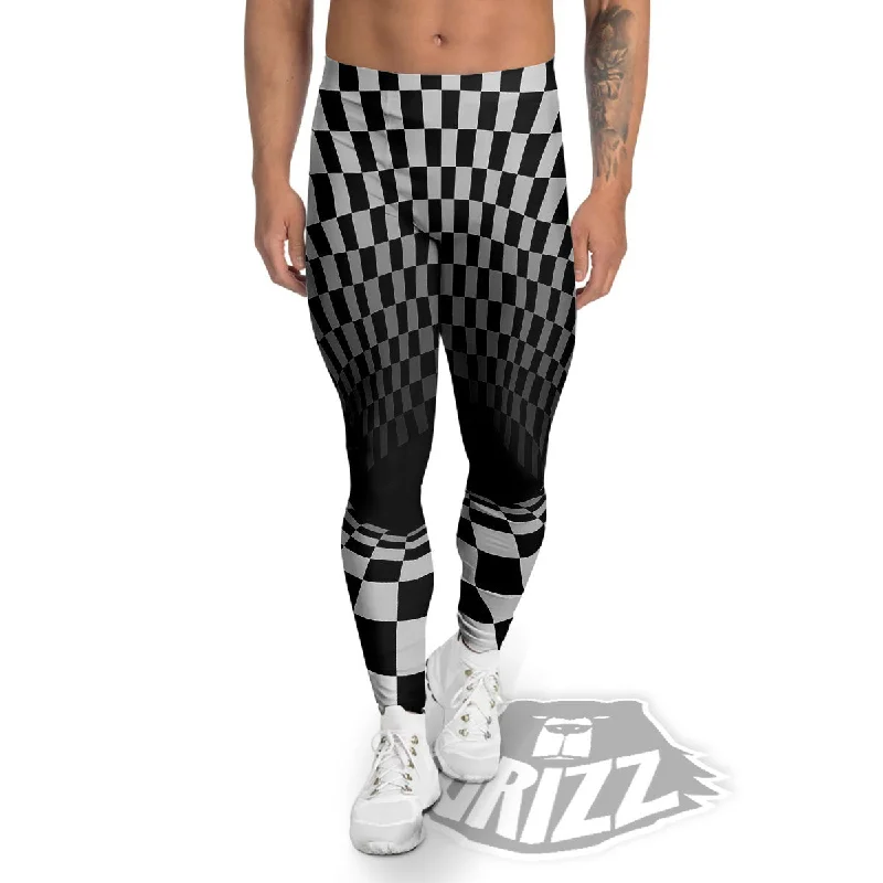 Optical Illusion White And Black Print Men's Leggings