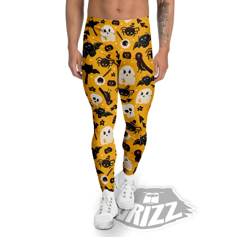 Orange Color Halloween Cute Print Pattern Men's Leggings