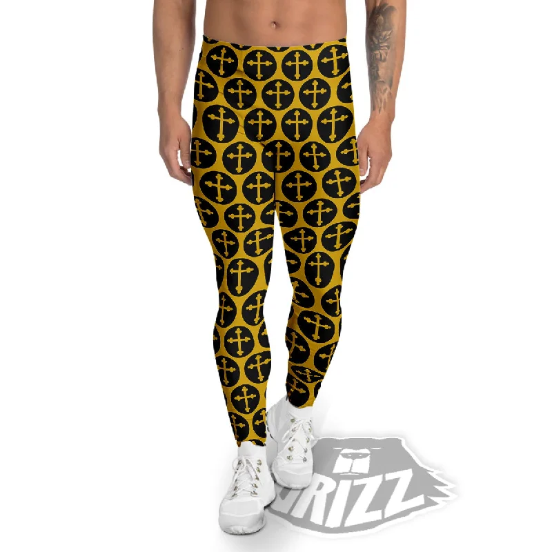 Orthodox Gold And Black Print Pattern Men's Leggings