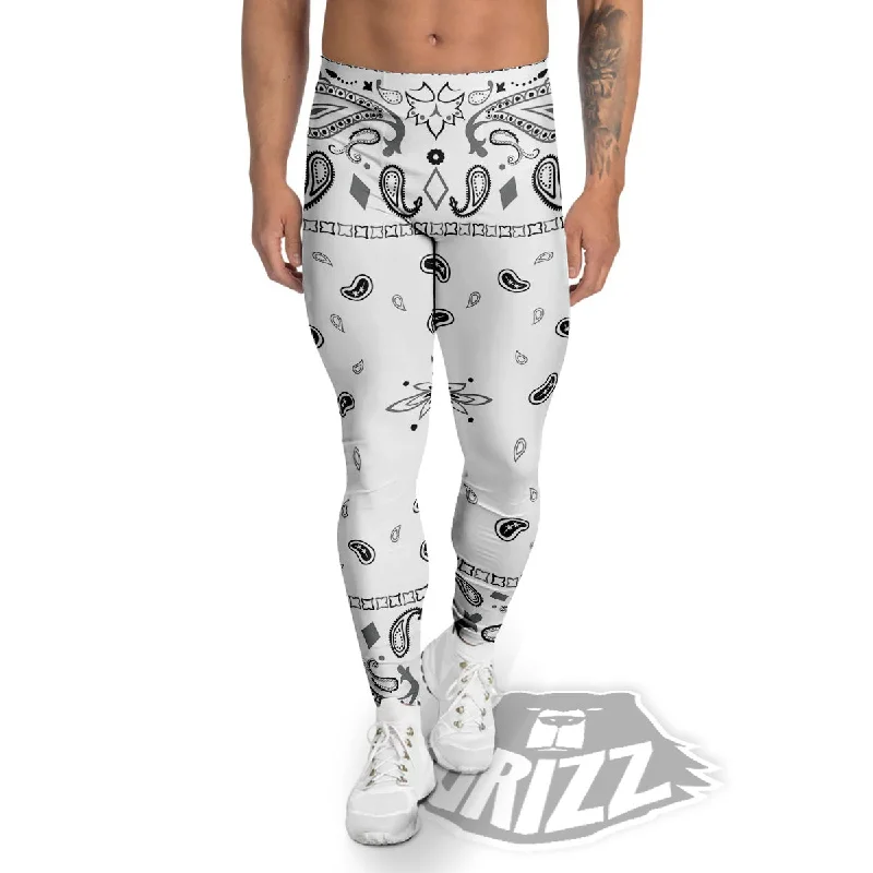 Paisley Bandana White And Black Print Men's Leggings