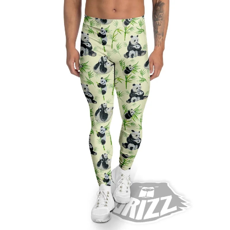 Panda Bamboo And Baby Print Pattern Men's Leggings