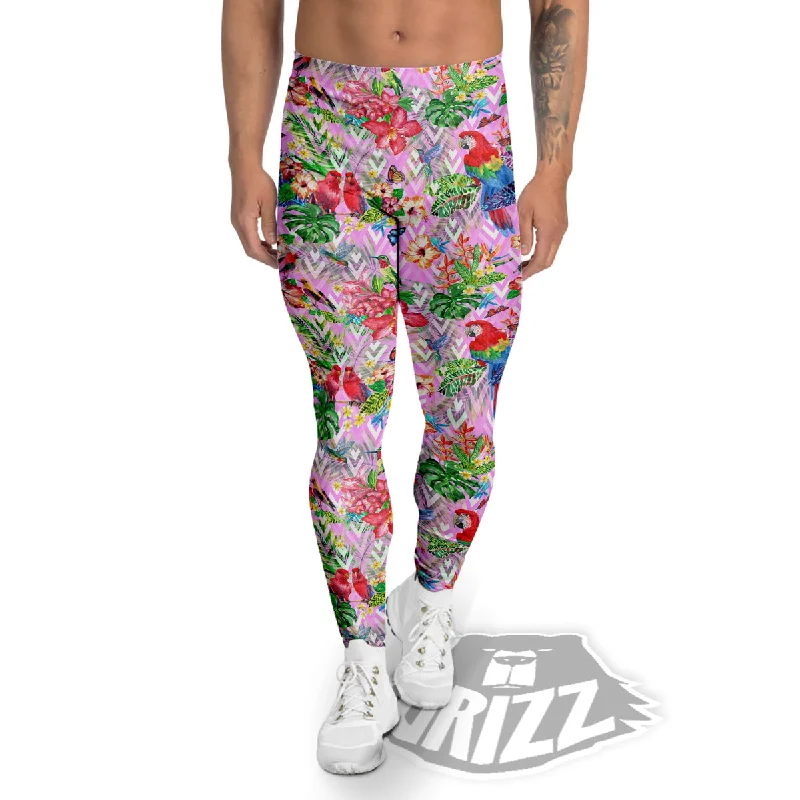 Paradise Flower Bird Print Pattern Men's Leggings