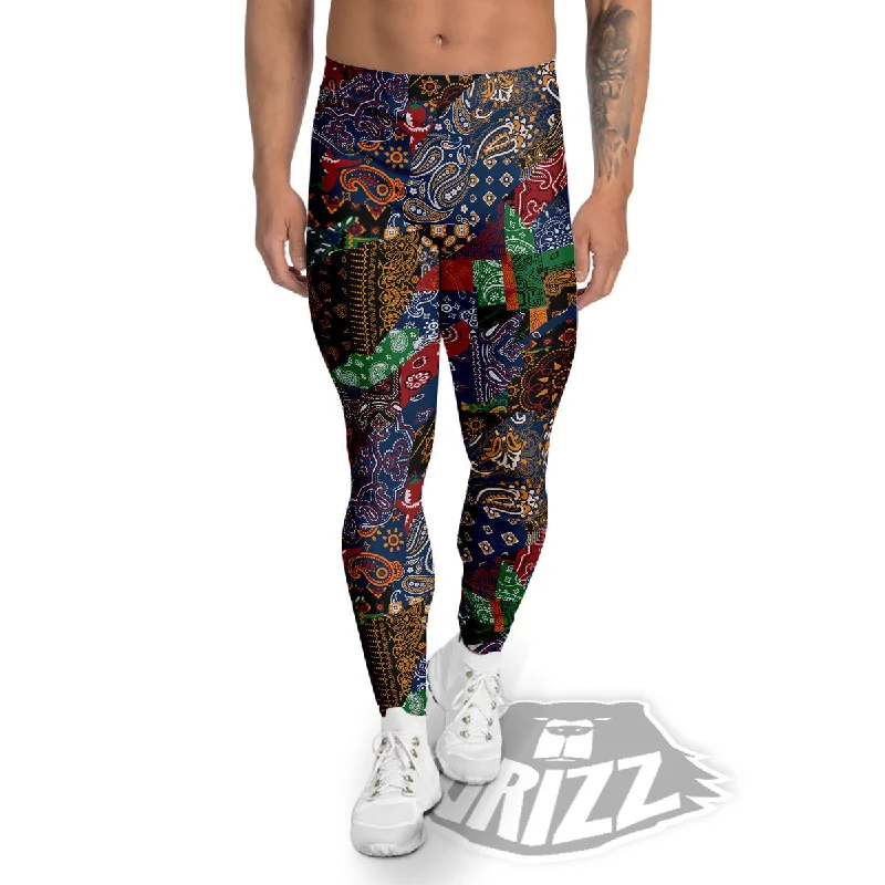 Patchwork Bandanna Print Pattern Men's Leggings