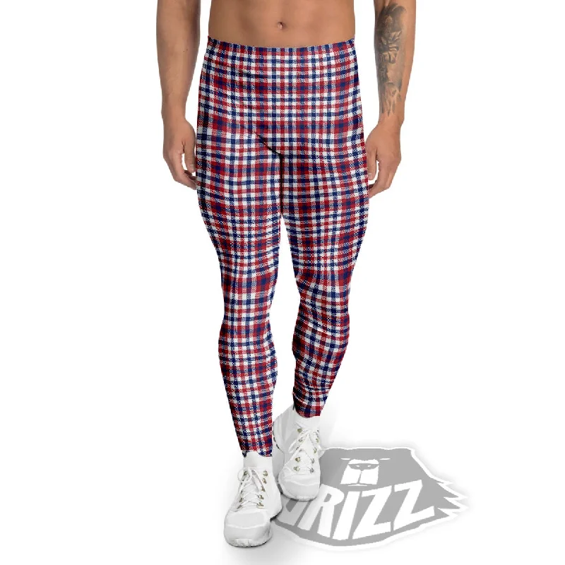 Patriotic Plaid American Print Men's Leggings