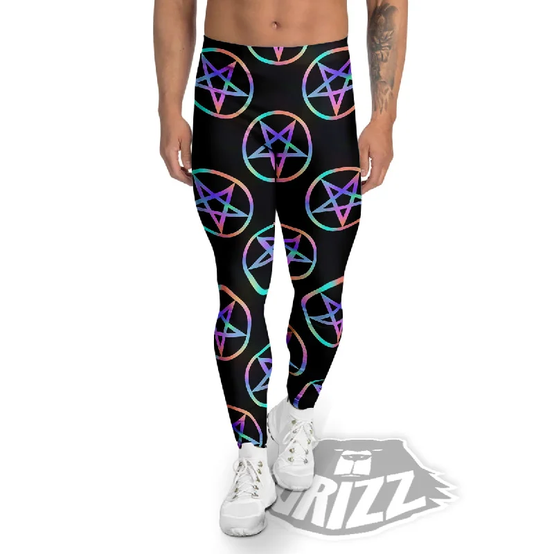 Pentagram Holographic Print Pattern Men's Leggings