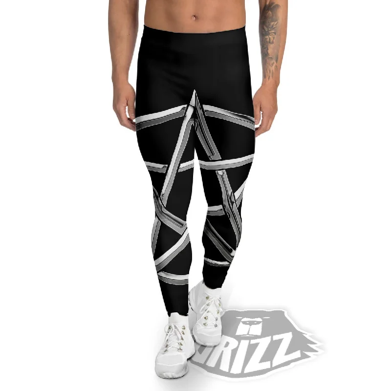 Pentagram Symbol White And Black Print Men's Leggings