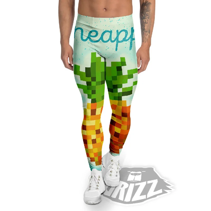 Pineapple 8-Bit Pixel Print Men's Leggings