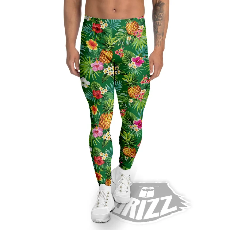 Pineapple Aloha Hibiscus Print Pattern Men's Leggings