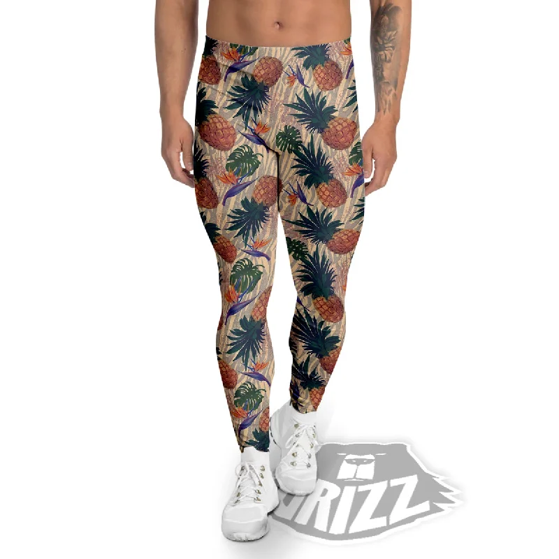 Pineapple Zebra Beige Print Pattern Men's Leggings