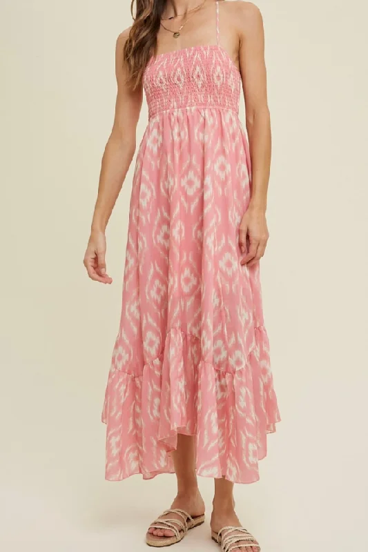 Abstract Print Maxi Dress (Pink)