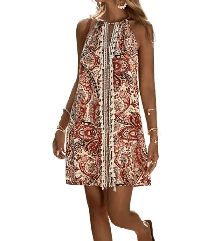 Boho Floral Print Tie Back Sleeveless Dress