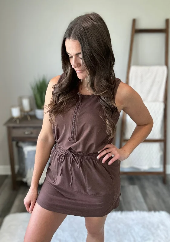 Butter Soft Half Hip Sleeveless Romper Dress in Java