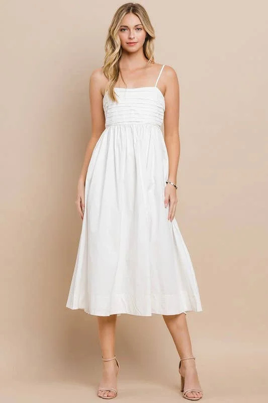 Pleated Midi Dress | White