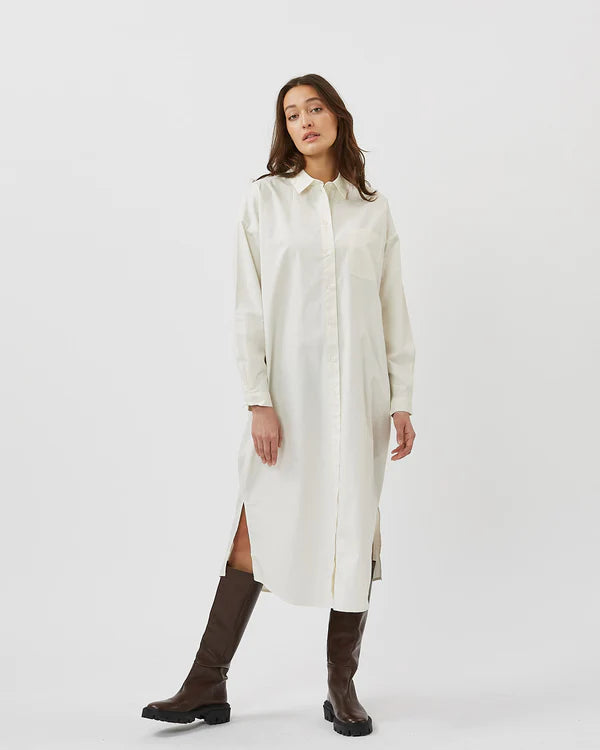 Cotton Midi Shirt Dress: White