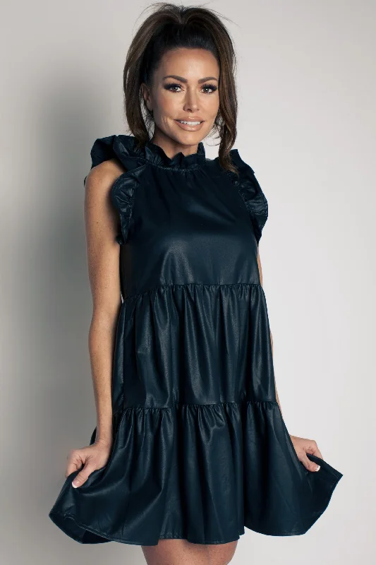 Faux Leather Tiered Dress