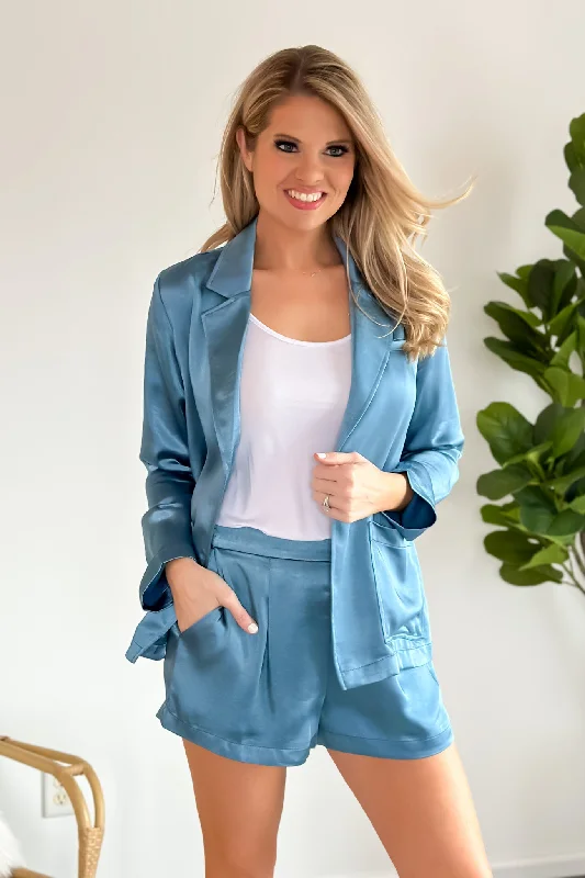 Got That Class Satin Blazer/Shorts Set : Ocean Blue