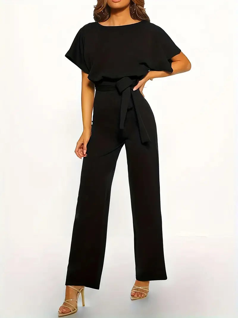 Black Tie Waist Wide Leg Jumpsuit