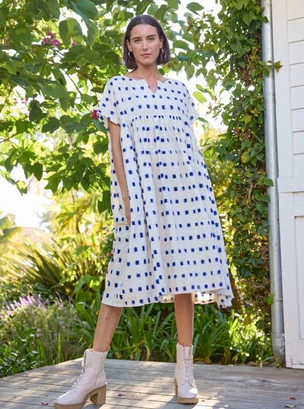 Meadow Dress -                                      Ikat Squares Cobalt