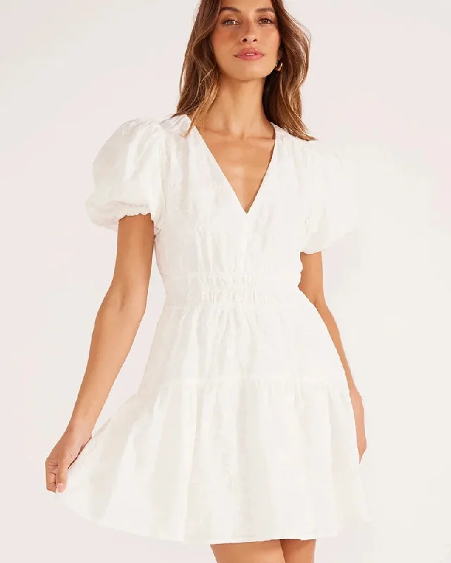 MinkPink Neve Puff Sleeve Mini Dress In Ivory