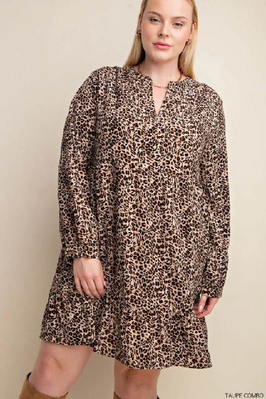 Plus Size, Printed V-Neck Dress