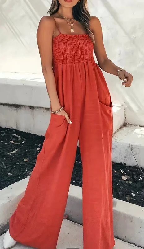 Red Spaghetti Strap Jumpsuit