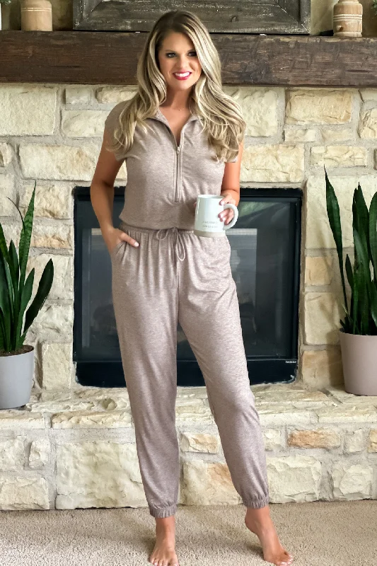 Shana Drawstring Waist Jumpsuit : Mocha