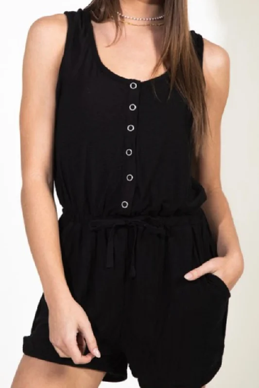 Snap Button Romper (Black)