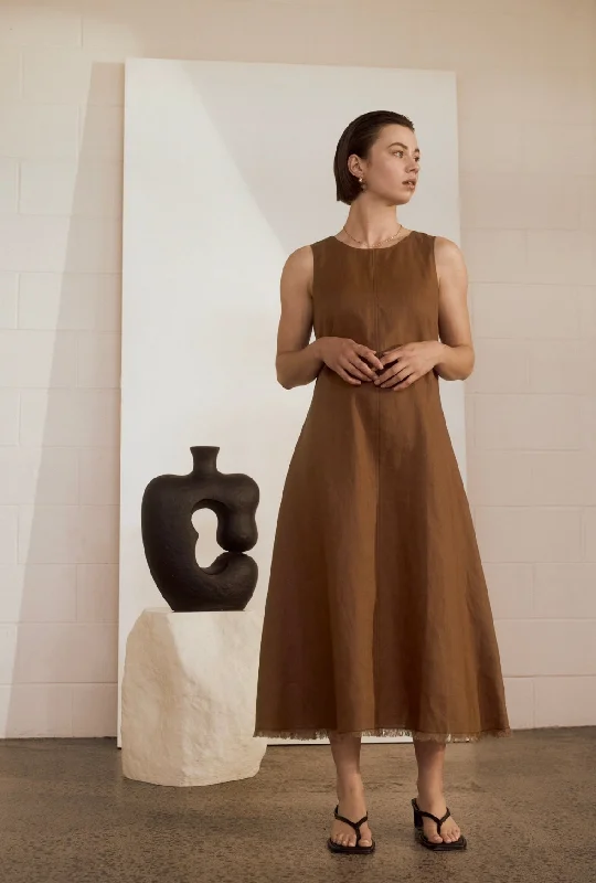 MARLOW FLORENCE LINEN DRESS BURNT UMBER