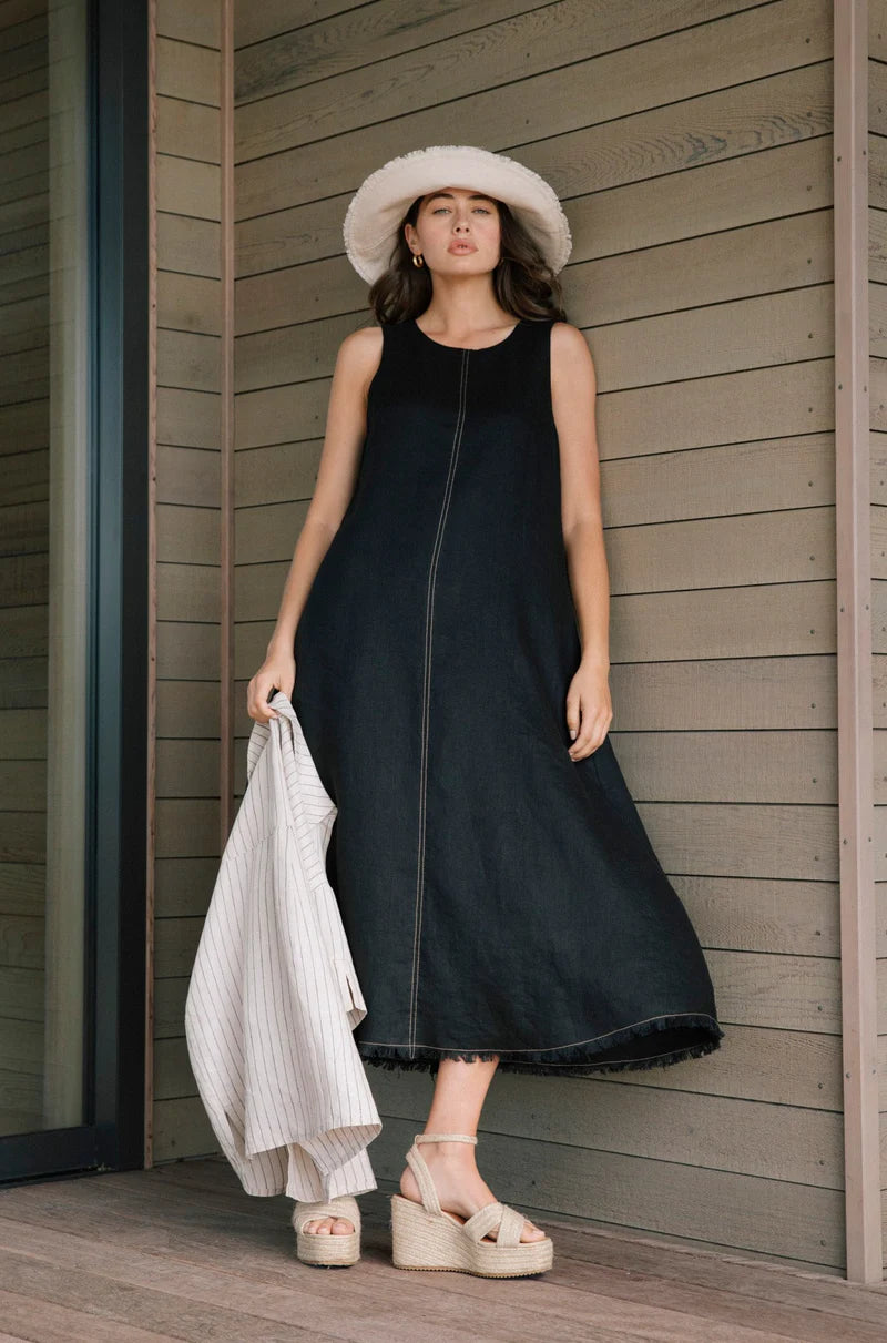 MARLOW FLORENCE LINEN DRESS BLACK