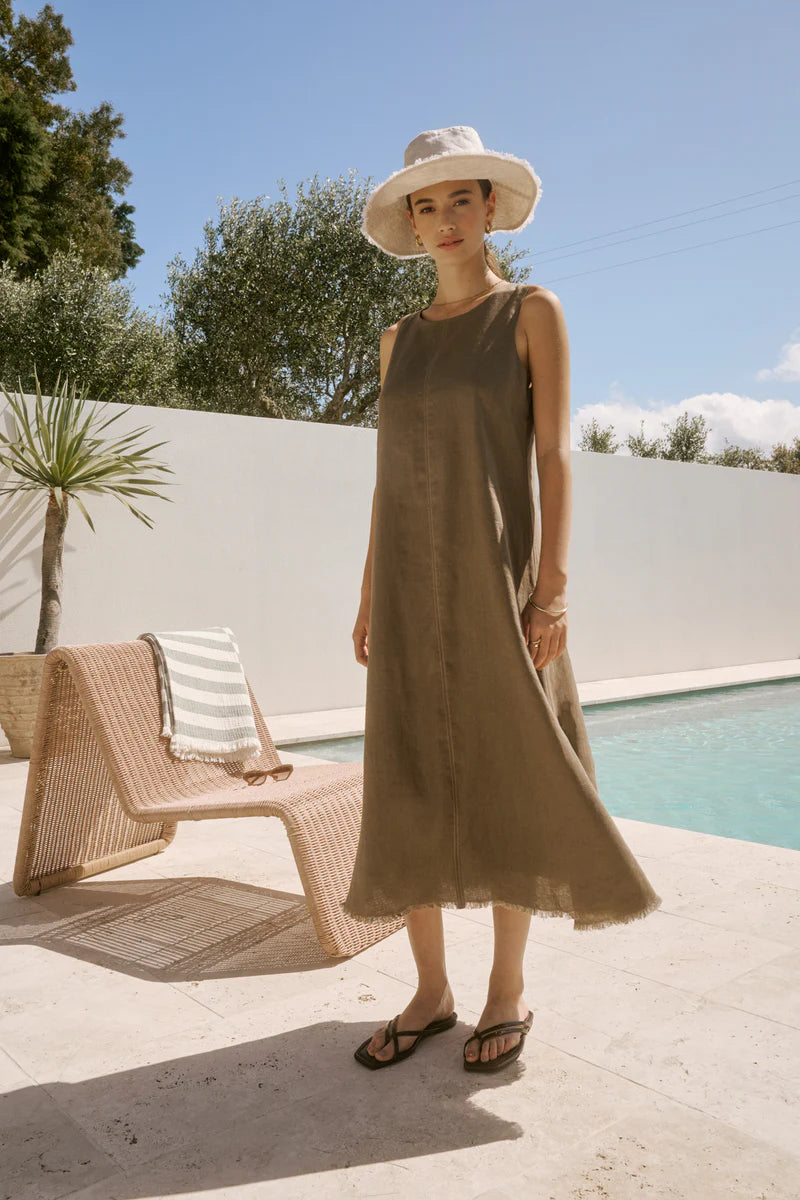 MARLOW FLORENCE LINEN DRESS KELP