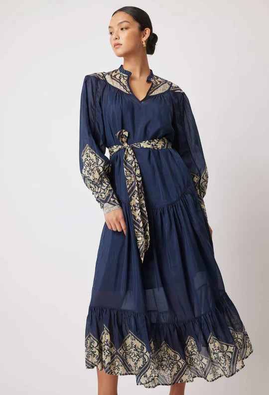 ONCE WAS HARMONY SILK COTTON SHOULDER YOKE DRESS