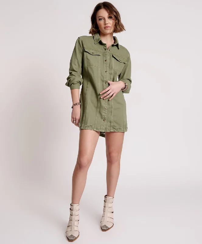 ONE TEASPOON MILITARY KHAKI TRUCKER SHIRT DRESS