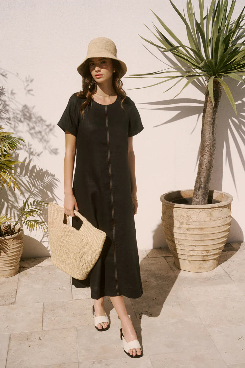 MARLOW SICILY LINEN DRESS BLACK