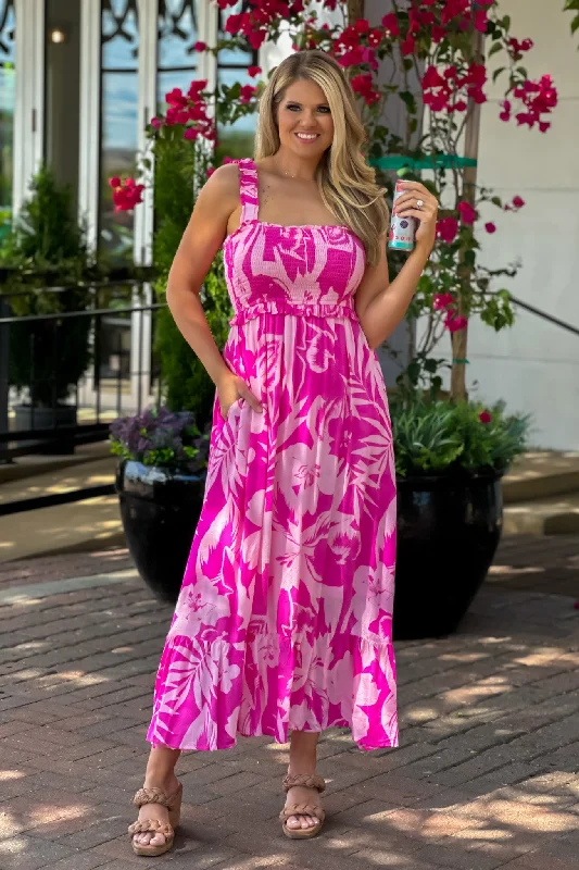 Talia Smocked Bodice Maxi Dress : Pink