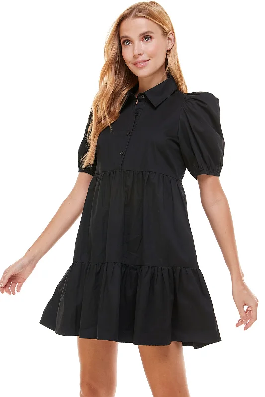 Puffed Sleeve Shirt Dress