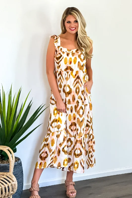 Tribal Ariana Flutter Strap Maxi Dress : Walnut